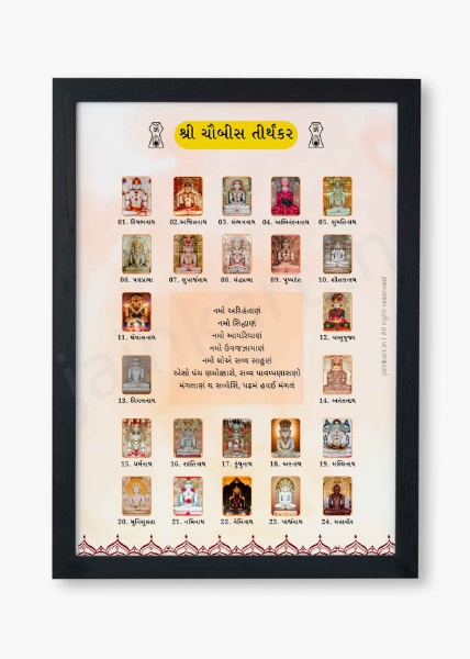 Picture of Jain 24 Tirthankar With Navkar Mantra Frame (Size - 14 x 9.5 inches)