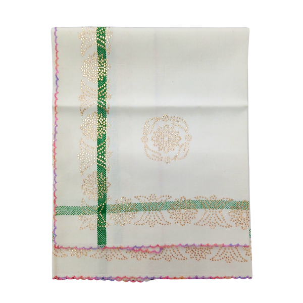 Picture of Golden Print Baithka / Aasan With Mupatti, Mala Cover And Mukosh - (H 24 X L 24 inches)