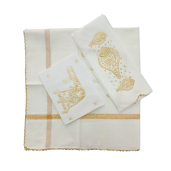 Picture of Golden Print Baithka / Aasan With Mupatti, Mala Cover And Mukosh - (H 24 X L 24 inches)