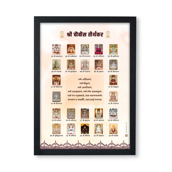 Picture of Jain 24 Tirthankar With Navkar Mantra Frame (Size - 14 x 9.5 inches)