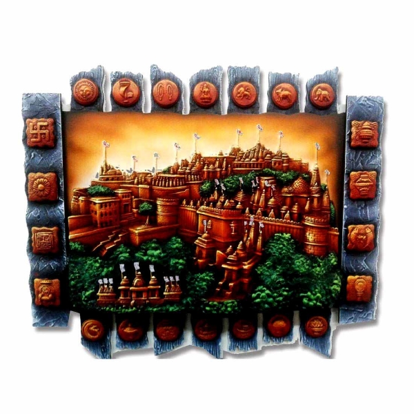 Picture of Shatrunjay Palitana Panoramic View Mural with 14 Swapna & Ashtamangala