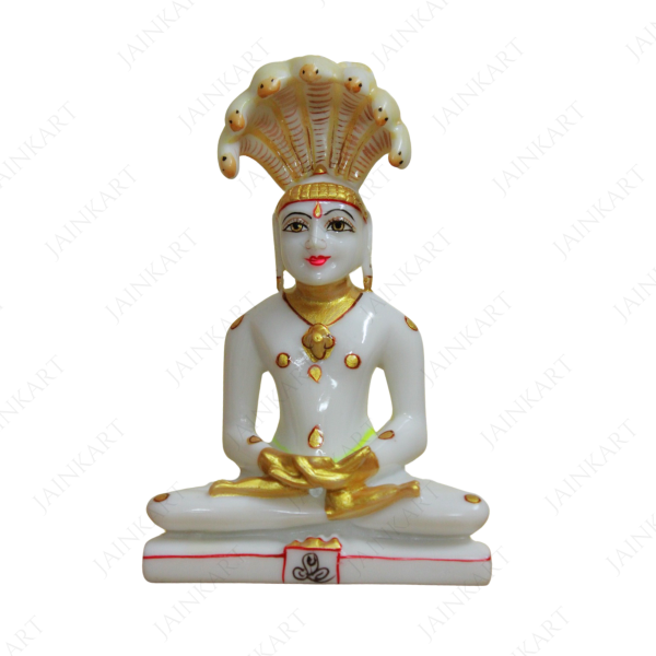 Picture of White-Golden Parshwanath Bhagwan Idol (Size - 9 inches)