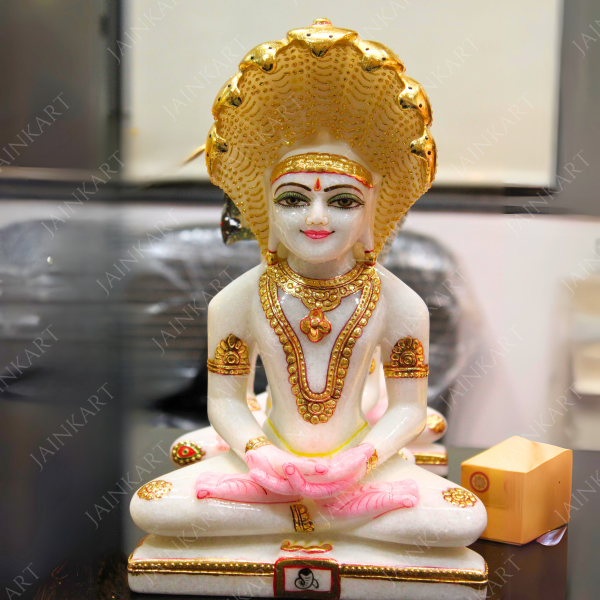 Picture of White Detailed Parshwanath Bhagwan Marble Idol (Size - 11 inches)