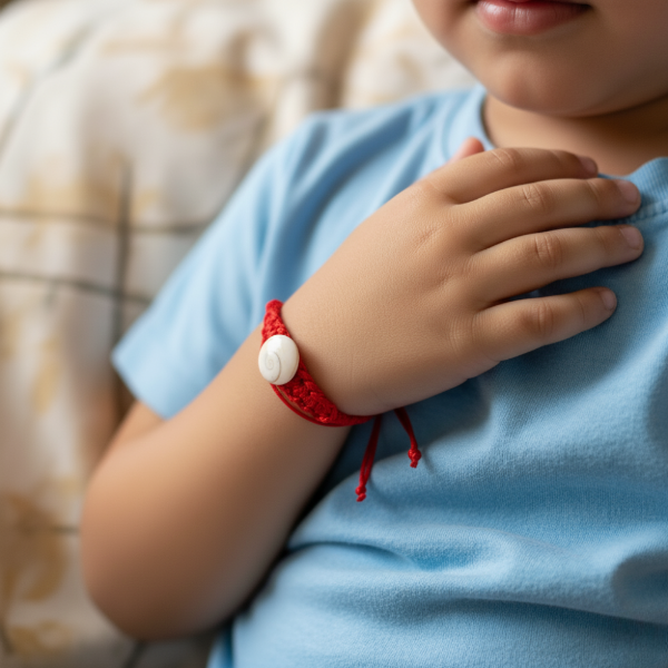Picture of Kids Red Color Raksha Potli With Gomti Chakra