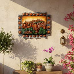 Show details for Shatrunjay Palitana Panoramic View Mural with 14 Swapna & Ashtamangala Picture of Shatrunjay Palitana Panoramic View Mural with 14 Swapna & Ashtamangala