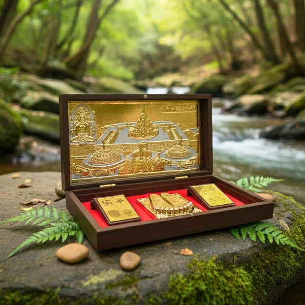 Picture of Girnar Mahatirth Wooden Finish Beautiful Brown Fiber  Royal Box/Peti (Foil Print)