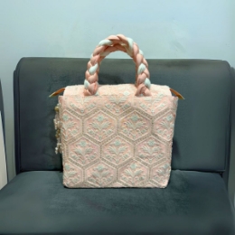 Show details for Peach Heavy Work Samayik Bag Picture of Peach Heavy Work Samayik Bag