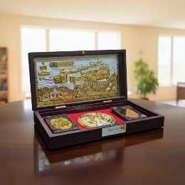 Show details for Siddhachakra And Palitana Tirth Beautiful Brown Fiber Royal Box/Peti Picture of Siddhachakra And Palitana Tirth Beautiful Brown Fiber Royal Box/Peti