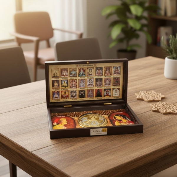 Picture of 24 Tirthankar And Siddhachakra Shreepal Raja And Mayanasundari Beautiful Brown Fiber Royal Box/Peti