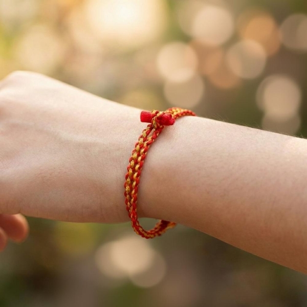 Picture of Jainkart Raksha Potli Hand Made Strong and Pure Single Red & Yellow Dhaga Braslete (Pack of 100) (Red yellow Golden)