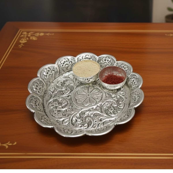Picture of Oxidized German Silver Pooja Thali And Katori