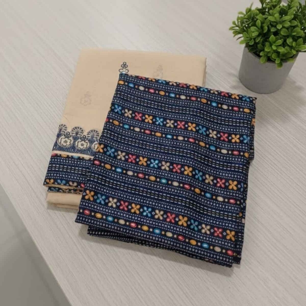 Picture of Blue And Cream Printed Mix Cotton Gents Pooja Jod