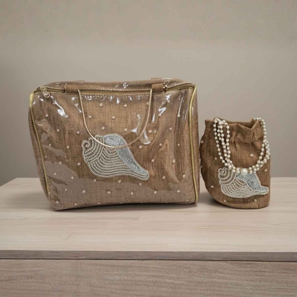 Picture of Shankh Design Handwork Jute Bag And Batva