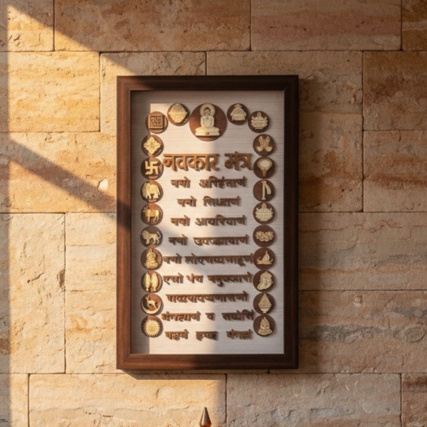 Picture of Wooden Engraved Navkar Mantra Frame (Size - 26 x 14 inches)