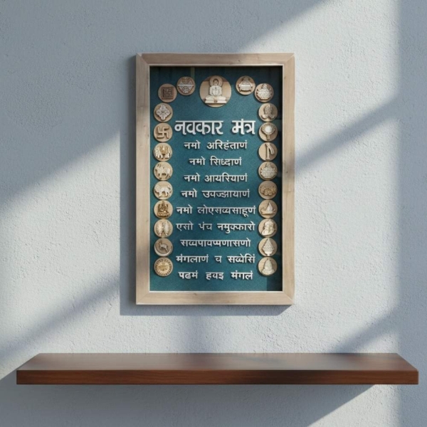 Picture of Wooden Engraved Navkar Mantra Frame (Size - 26 x 14 inches)