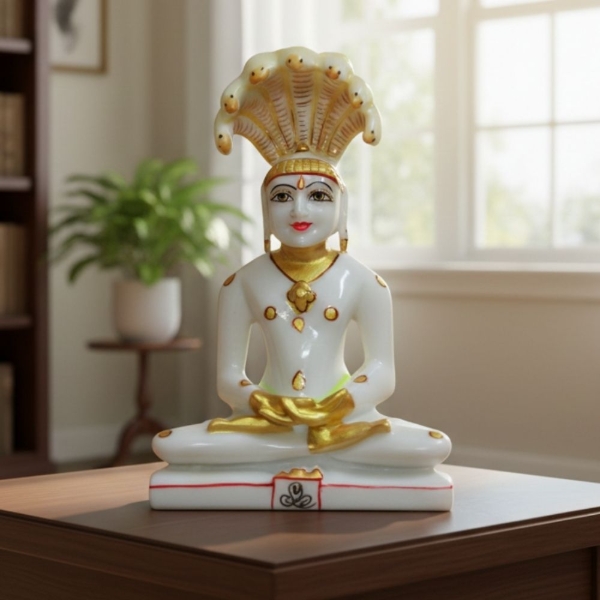Picture of White-Golden Parshwanath Bhagwan Idol (Size - 9 inches)