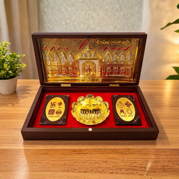 Picture of Shankeshwar Parshwanath Tirth With Charan Brown Royal Box