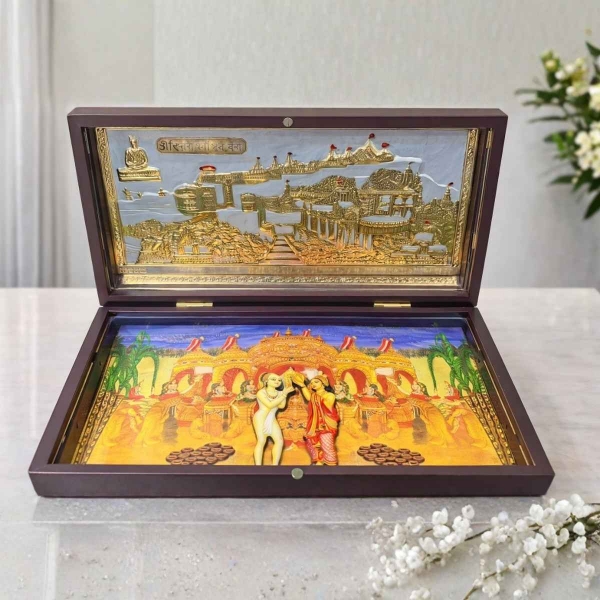 Picture of Golden Foil Print Palitana Tirth And Varshitap Parna Brown Box (Size - 8.5 x 4.5 inches)
