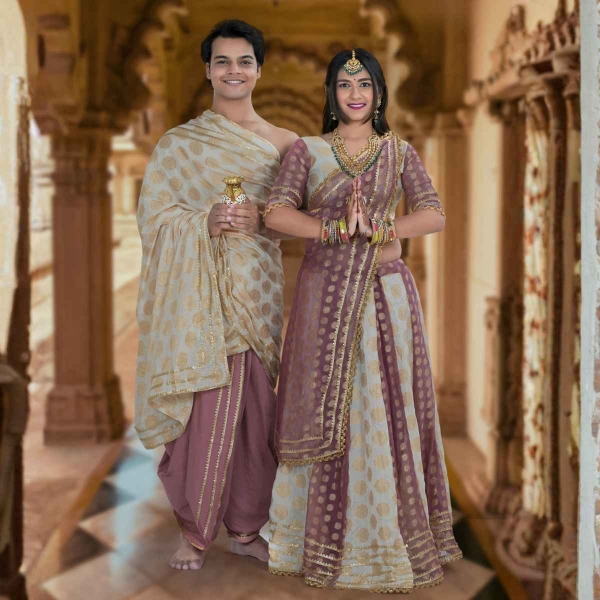 Picture of Cream-Lavender Couple Pooja Jod