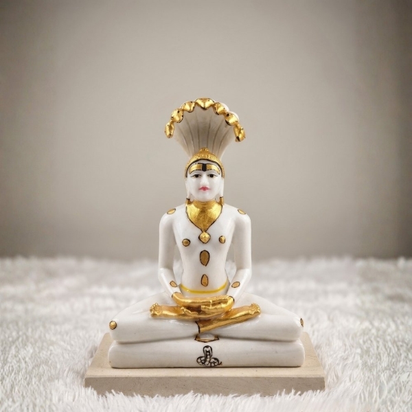 Picture of White-Golden Shankheshwar Parshwanath Bhagwan Idol (Size - 7 inches)